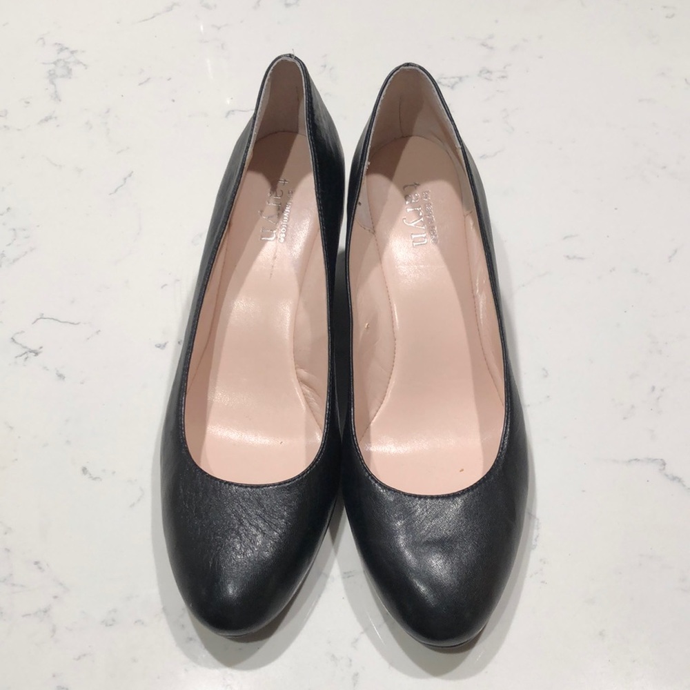 Black leather Wedged heels, Size 9.5